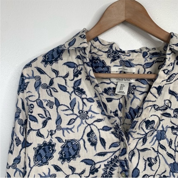 Women's Small Rachel Zoe Button Down Tunic Long Sleeve 100% Linen Floral Print - Picture 3 of 6